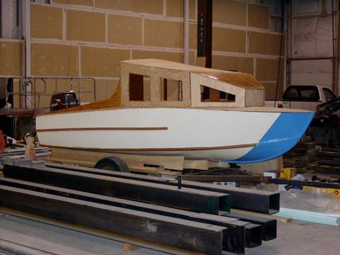 View of completed cabin and cockpit walls